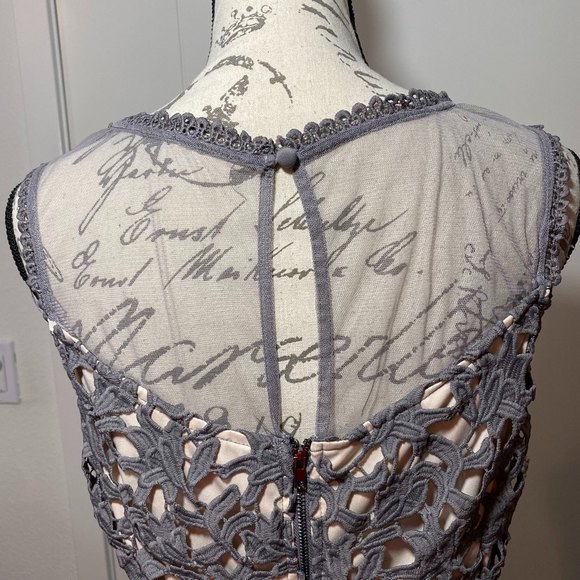 Beautiful Alya Taupe Lace Fitted Sleeveless Sheath Dress  Size L Gray - Picture 4 of 8